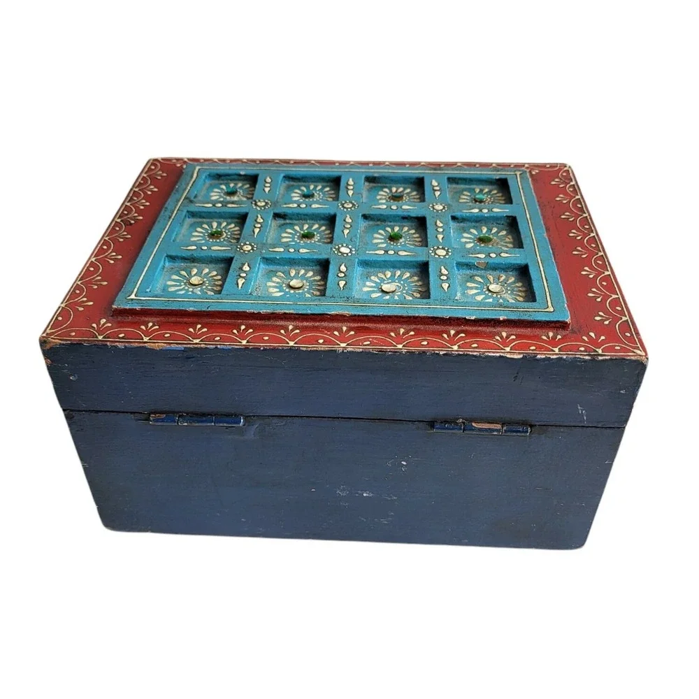 Embellished Bohemian Keepsake Jewelry Wooden Lidded Storage Box India‎ 4